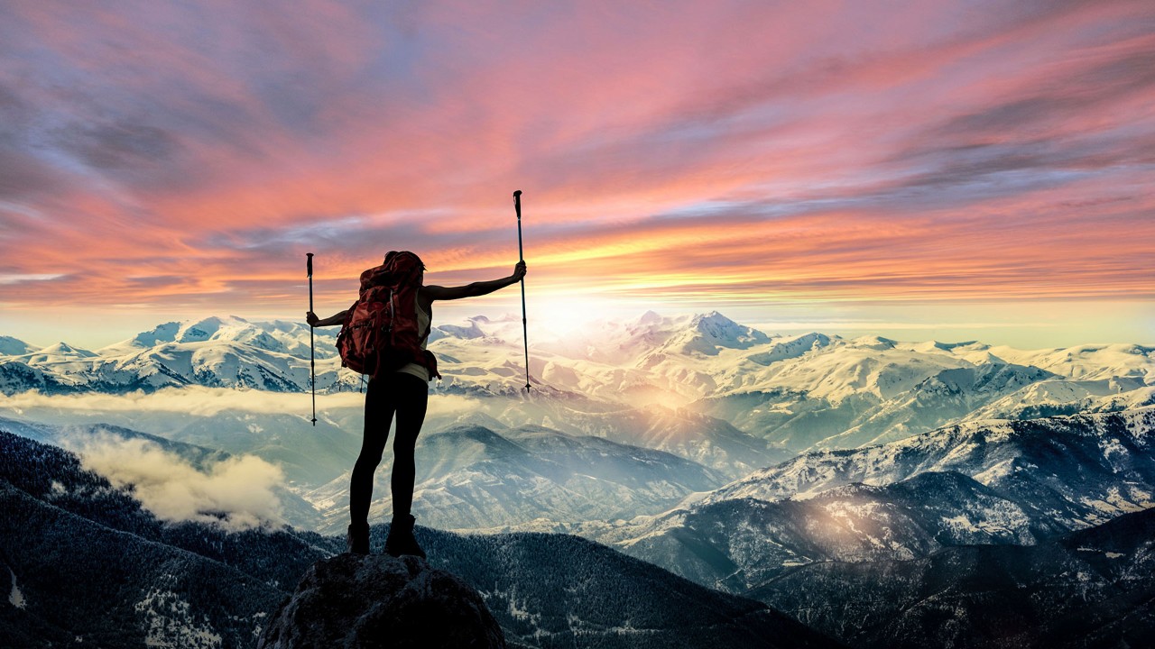Girl on the top of the mountain; used for HSBC China Employee Banking Solution page