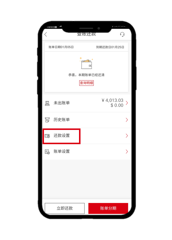 信用卡偿还美元账单界面2