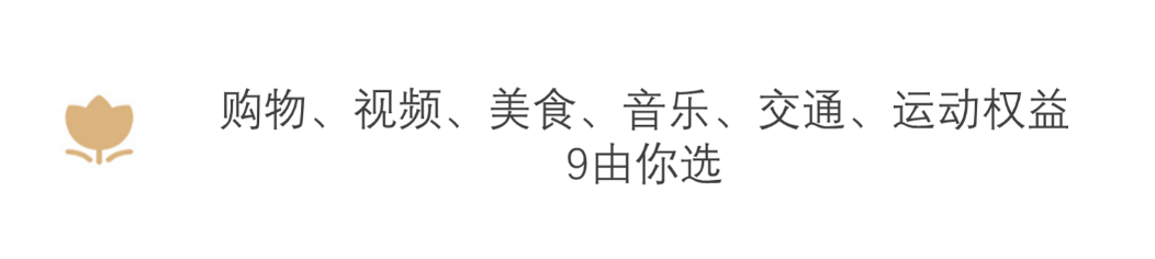 购物、视频、美食、音乐、交通、运动权益9由你选