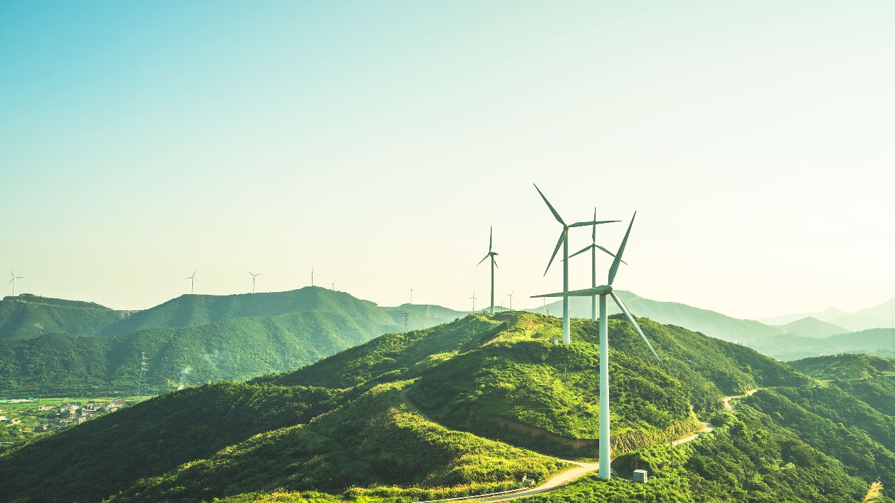 wind turbines on the mountain ,image used for ESG-related investments
