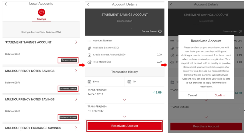 Reactivation for Dormant/Unclaimed account via Mobile Banking