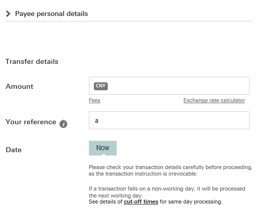 Payee personal details