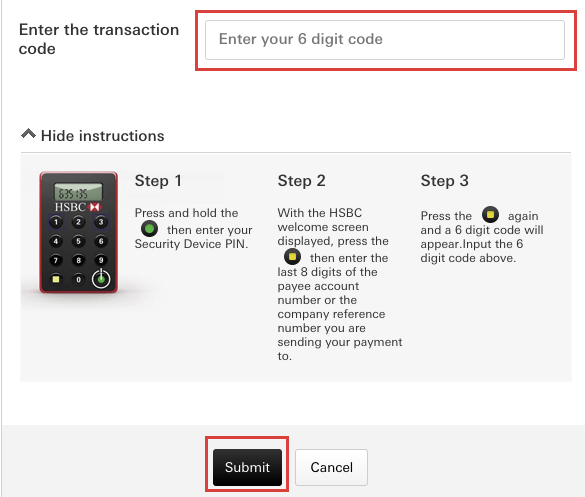 Enter the transaction code