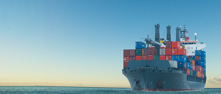 A cargo ship on the ride; image used for HSBC Fusion cross border ecommerce package solution page.