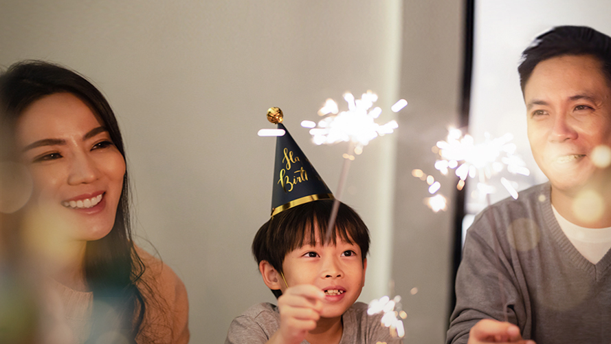 Family is celebrating ; Image is used for 1st anniversary offers