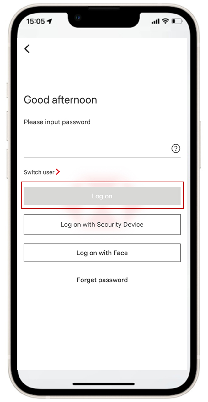 Screenshot of log on Mobile Banking