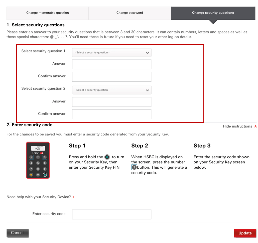 change security questions