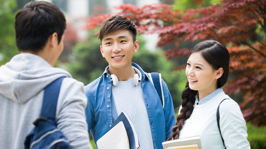 five international students strolling on campus, the image used for Foreign currency solutions