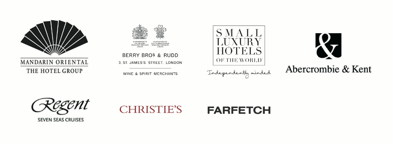 Mandarin Oriental, Berry Bros and Rudd, Small Luxury Hotels, Abercrombie & Kent, Regent Seven Seas Cruises, Christie's  and Farfetch 商标
