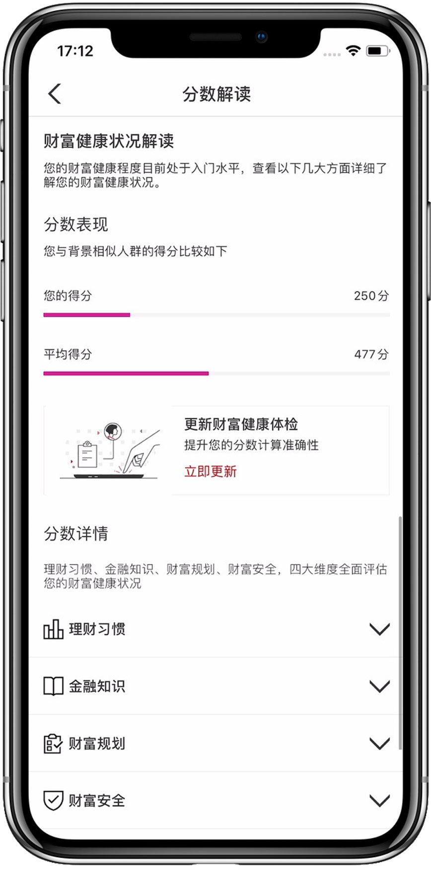 “财富健康分数解读”界面——手机截图