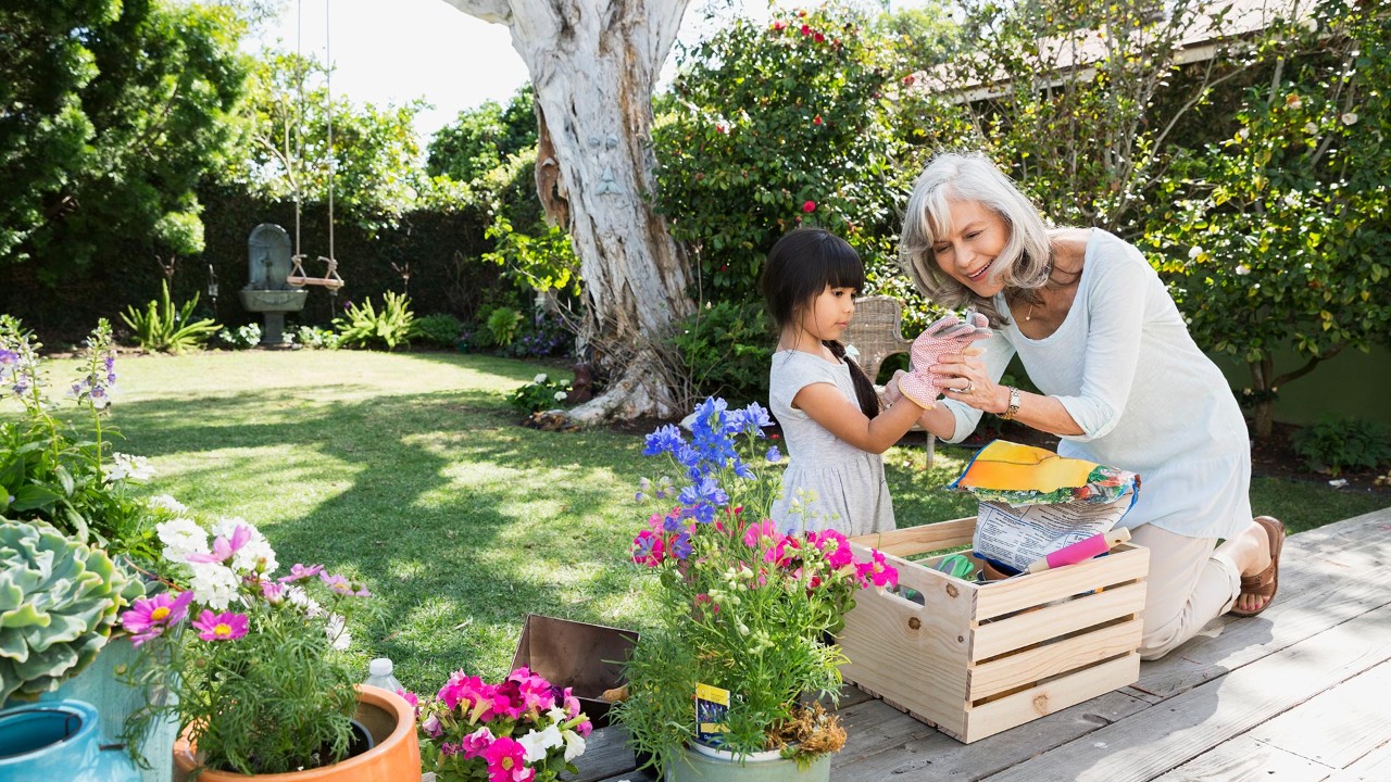 Grandmother and granddaughter play in garden;  the image used for how to plan for your retirement