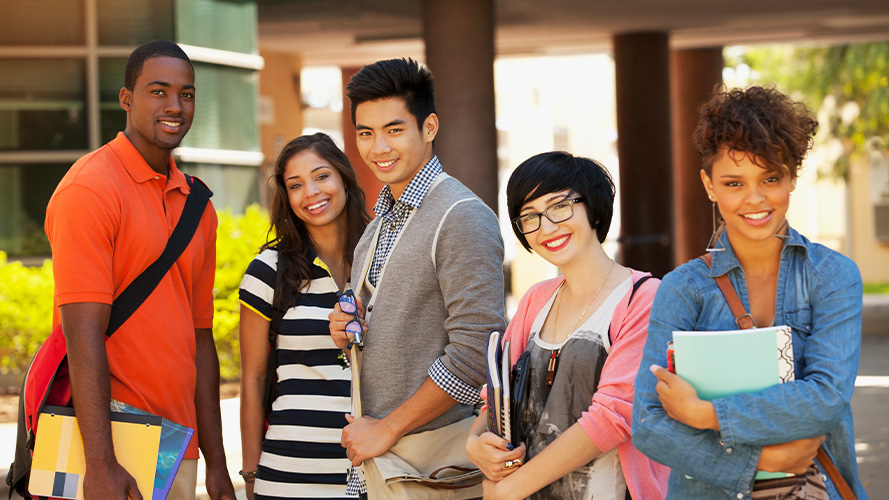 International students strolling on campus