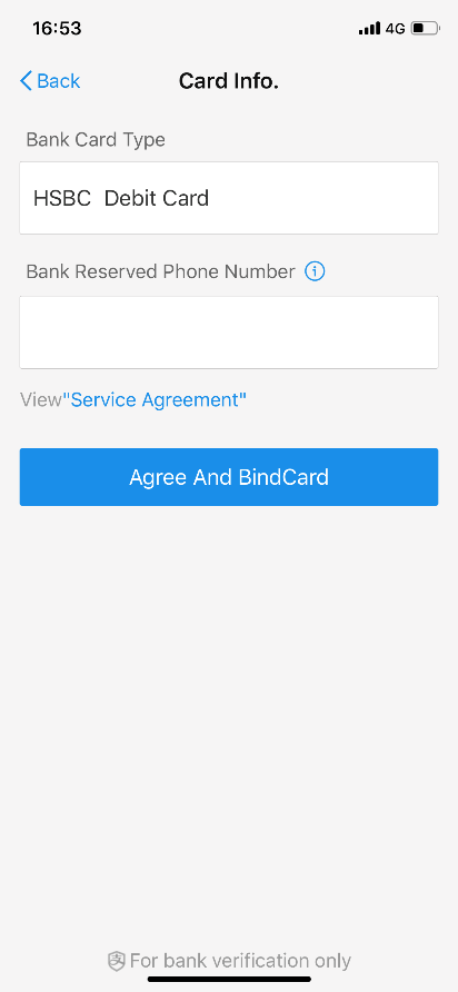 Enter the mobile phone number, read “Service Agreement” and click “agree and link” process