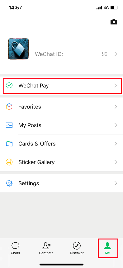 Open "Me", go to "WeChat Pay" interface