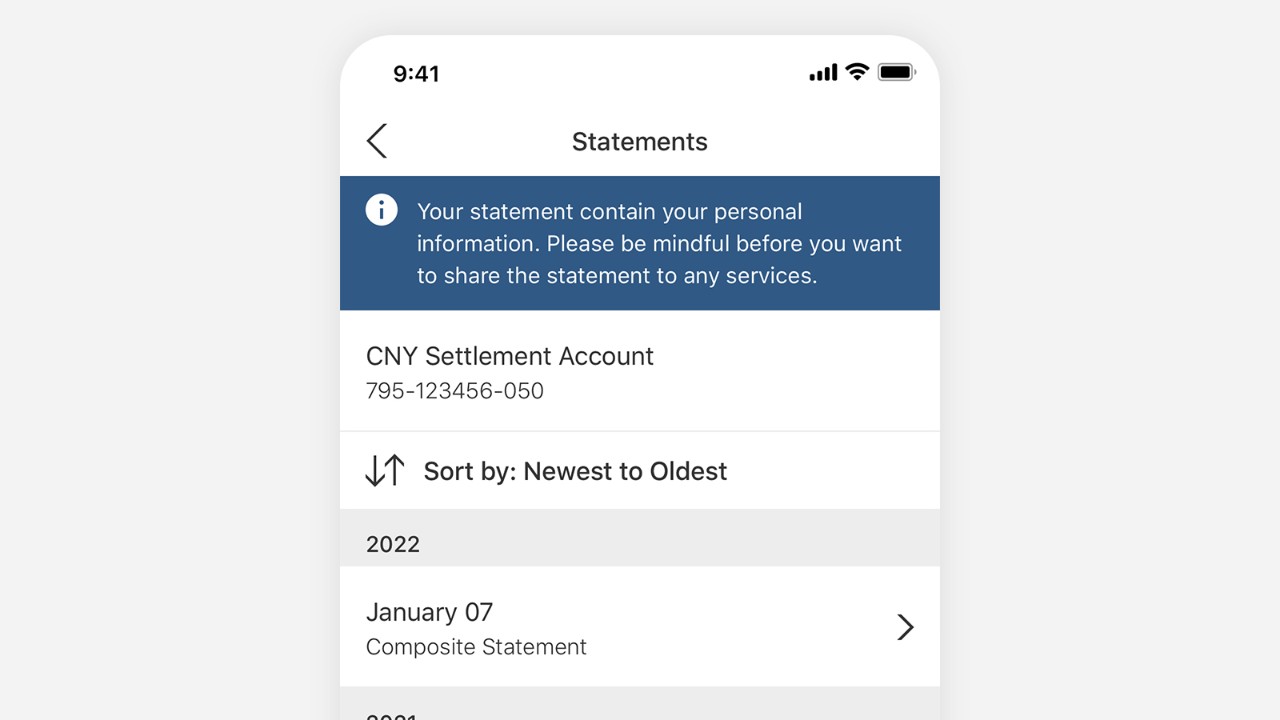 Select the eStatement of a specific month to view
