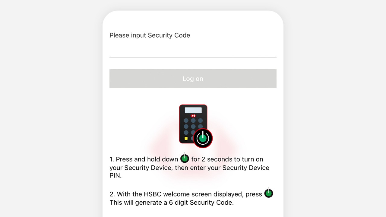 The screen on Log on the HSBC Mobile Banking app with PSD