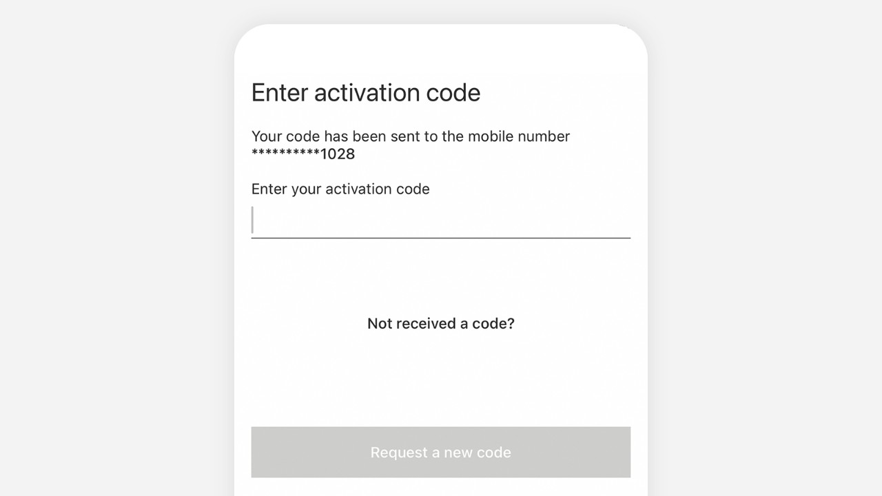 The screen on Send SMS activation code
