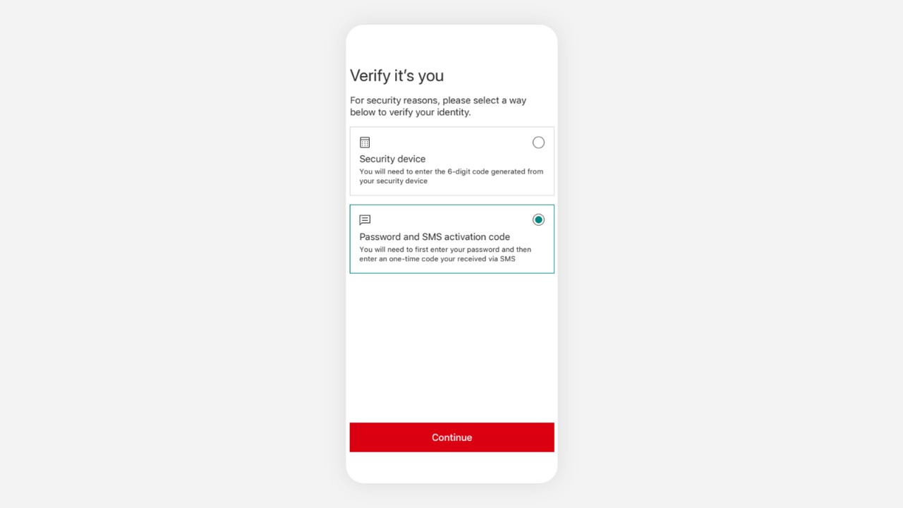 The screen on choose Password and SMS activation code
