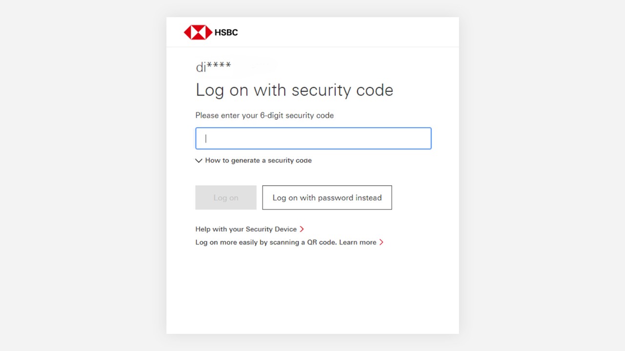 The screen on  select 'Log on with security code'
