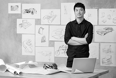 A man in front of various design scratches; image used for HSBC Fusion Lending page.